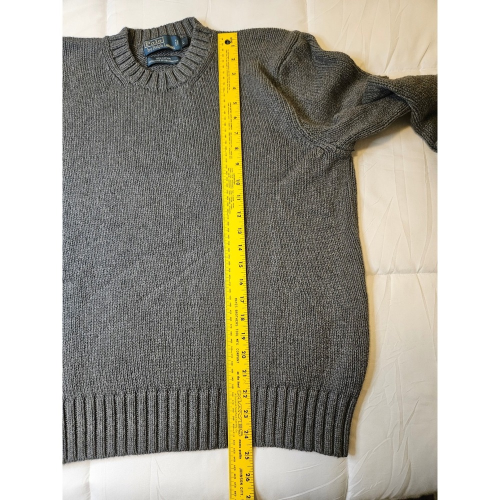 Polo Ralph Lauren Mens Grey Cotton Shaker Stitch Crewneck Sweater Large - Picture 5 of 9
